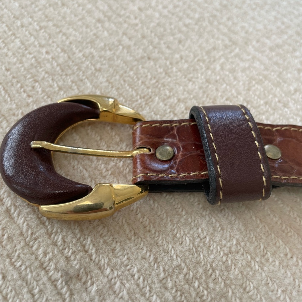 Women's Brown Leather Belt with Gold-Tone Accents - Picture 6 of 12